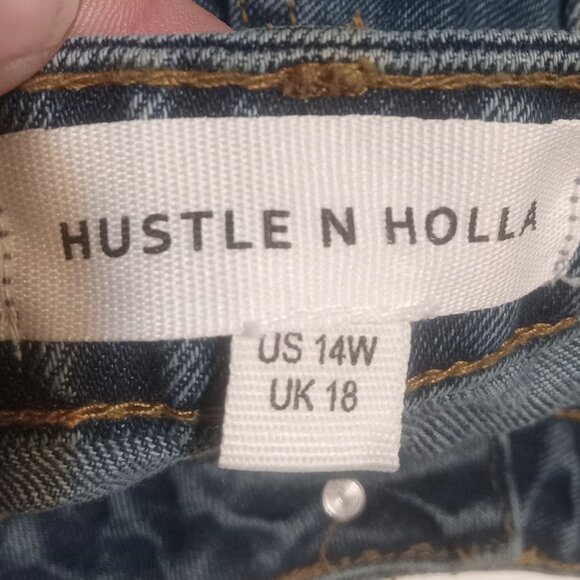 Hustle N Holla W Distressed Raw Hem Natalia Wide Leg Jeans Size 14W NWT - Picture 6 of 8